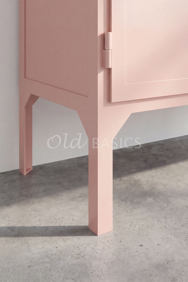 Detail van Apothekerskast Vitrine Powder Peach, 2 deuren, roze, materiaal staal